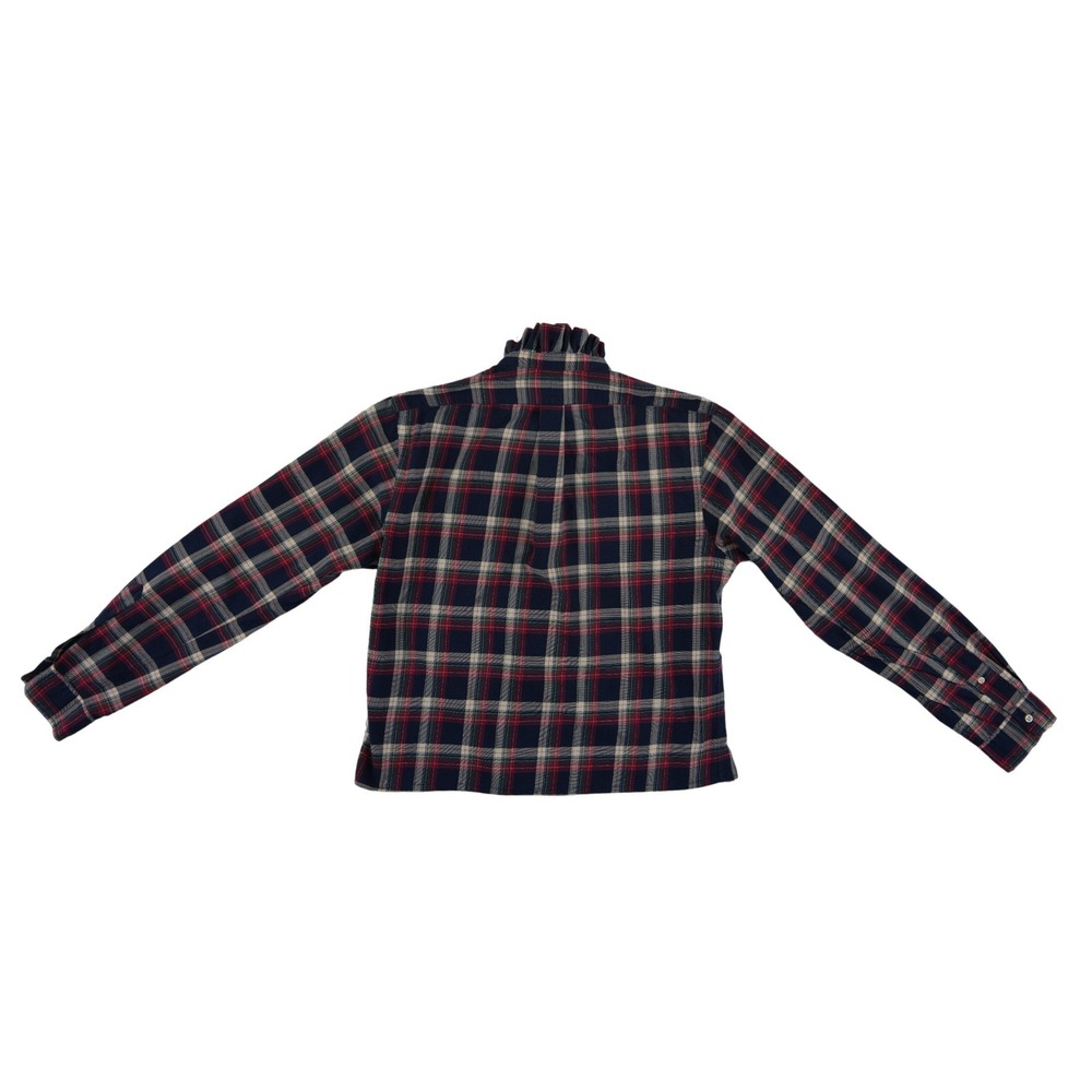 Ralph Lauren Ruffle Collar Shirt Top Blouse Womens Size Medium Plaid Custom Crop - Picture 3 of 7